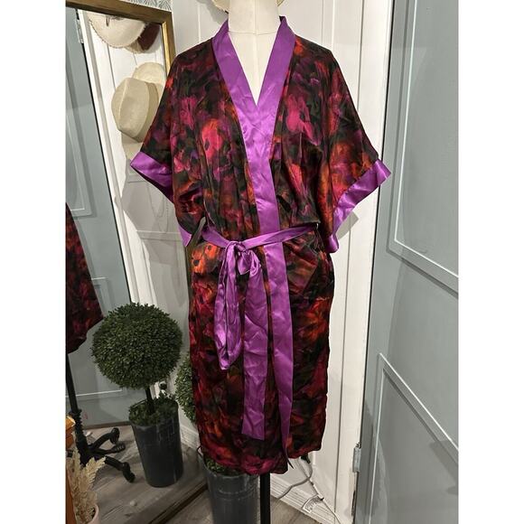 NWT Carol Coelho The Poppy Silk Satin Charmeuse Short Kimono Size XL - Picture 5 of 10
